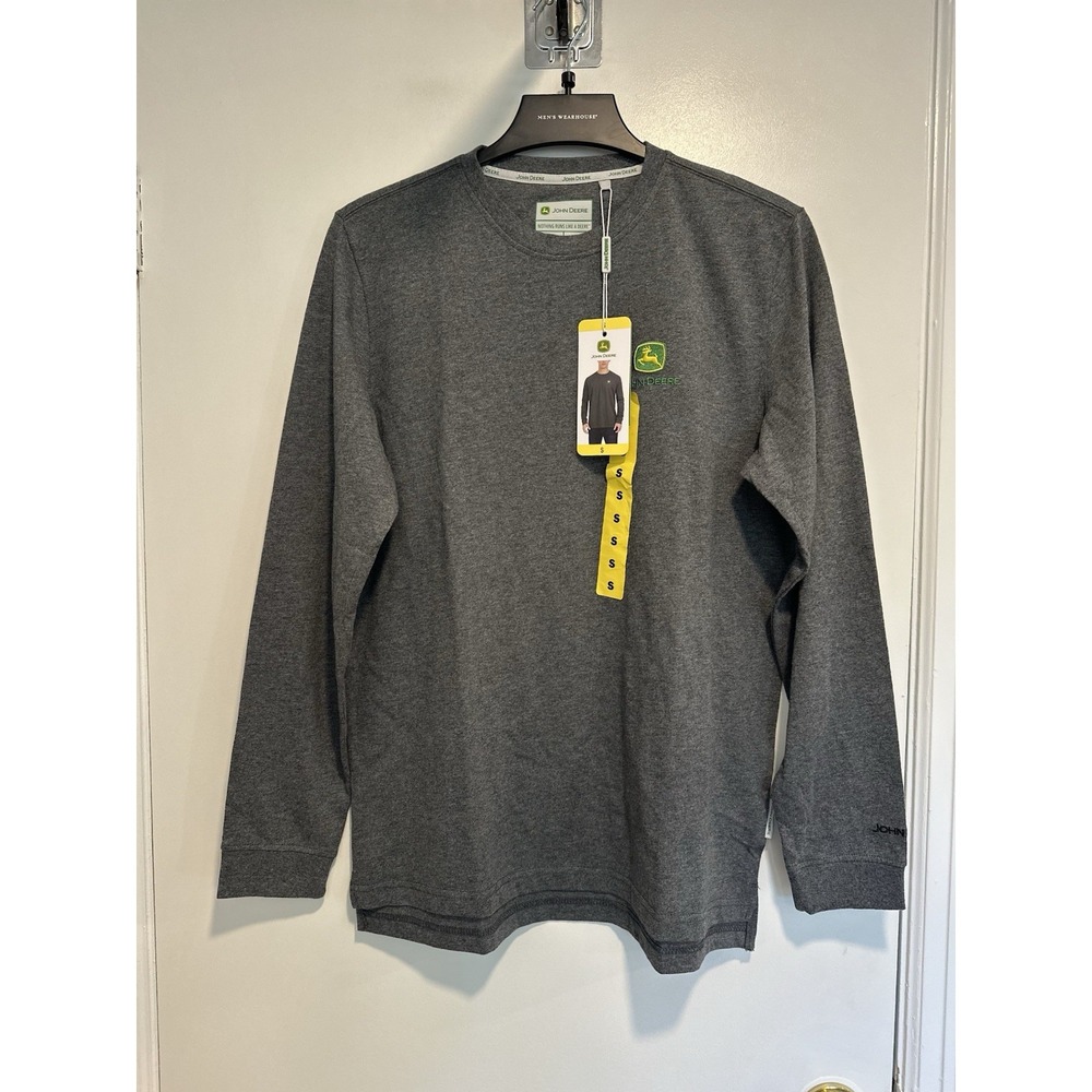 NWT John Deere charcoal gray Sz: S long-sleeve tee embroidered logo Workwear